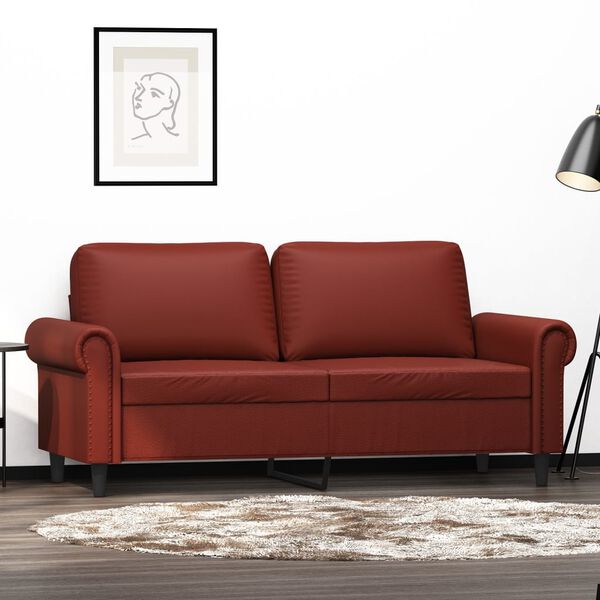vidaXL Dvivietė sofa, raudonojo vyno spalvos, 140cm, dirbtinė oda