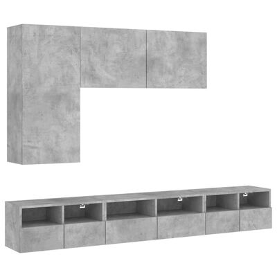 vidaXL Sieninės TV spintelės, 5 dalių, betono pilkos, apdirbta mediena