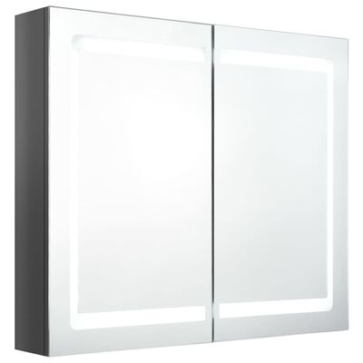 vidaXL Veidrodinė vonios spintelė su LED, pilka, 80x12x68cm, blizgi