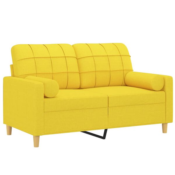 vidaXL Dvivietė sofa su pagalvėlėmis, &scaron;viesiai geltona, 120cm, audinys
