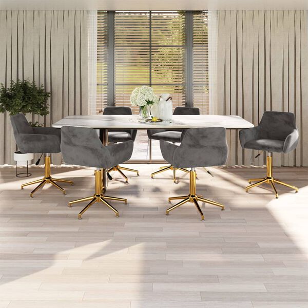 vidaXL Pasukamos valgomojo kėdės, 6vnt., tamsiai pilkos, aksomas