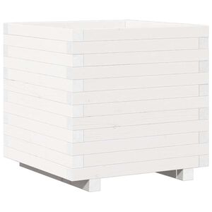 vidaXL Sodo lovelis, baltas, 50x50x49,5cm, pu&scaron;ies medienos masyvas
