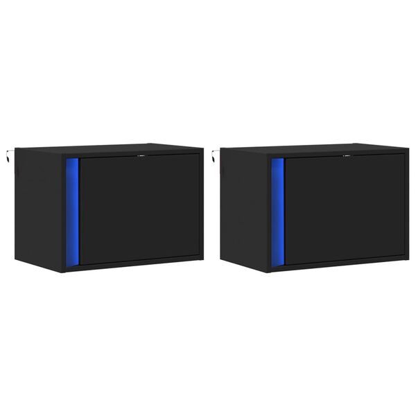 vidaXL Sieninės naktinės spintelės su LED, 2vnt., juodos