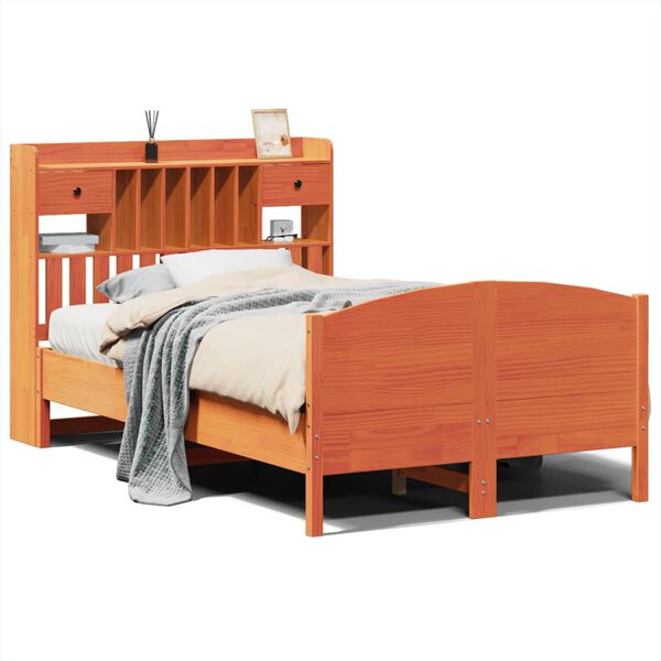 vidaXL Lova su knygų spinta be čiužinio, ruda, 135x190cm, pu&scaron;is