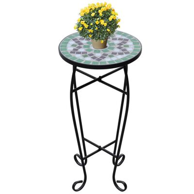 Mozaikinis šoninis staliukas-staliukas augalams, žalias/baltas