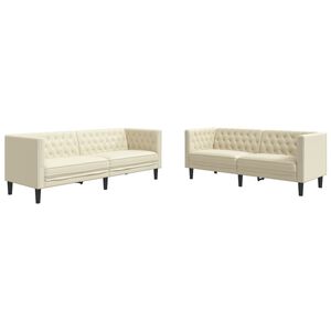 vidaXL Chesterfield sofų komplektas, 2 dalių, kreminė, dirbtinė oda