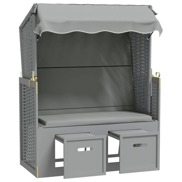 vidaXL Paplūdimio kėdė su stogeliu, pilka, poliratanas ir mediena