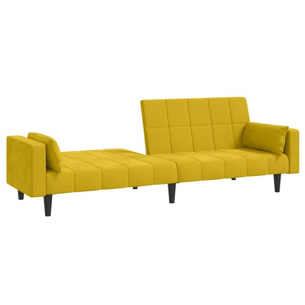 vidaXL Dvivietė sofa-lova su dvejomis pagalvėmis, geltona, aksomas