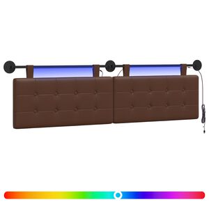 vidaXL Pakabinamas lovos galvūgalis Su LED &scaron;viesa Ruda Dirbtinė oda