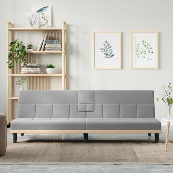 vidaXL Sofa-lova su puodelių laikikliais, &scaron;viesiai pilka, audinys