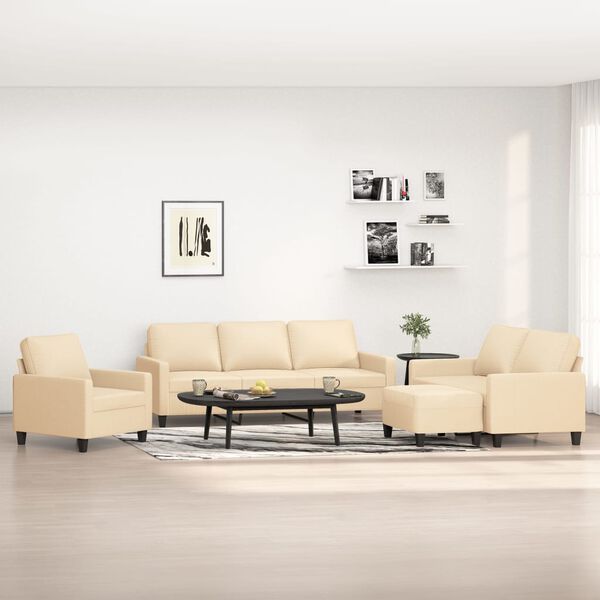 vidaXL Sofos komplektas su pagalvėlėmis, 4 dalių, kreminis, audinys
