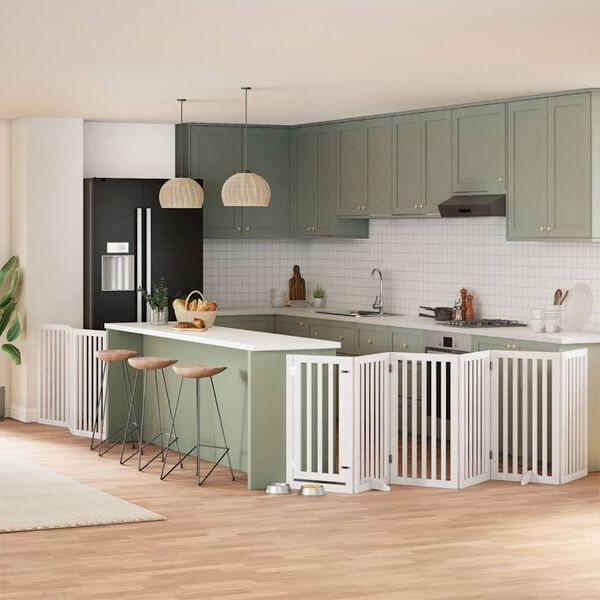 vidaXL Varteliai &scaron;unims su durimis, 9 segmentai, balti, 450cm, tuopa