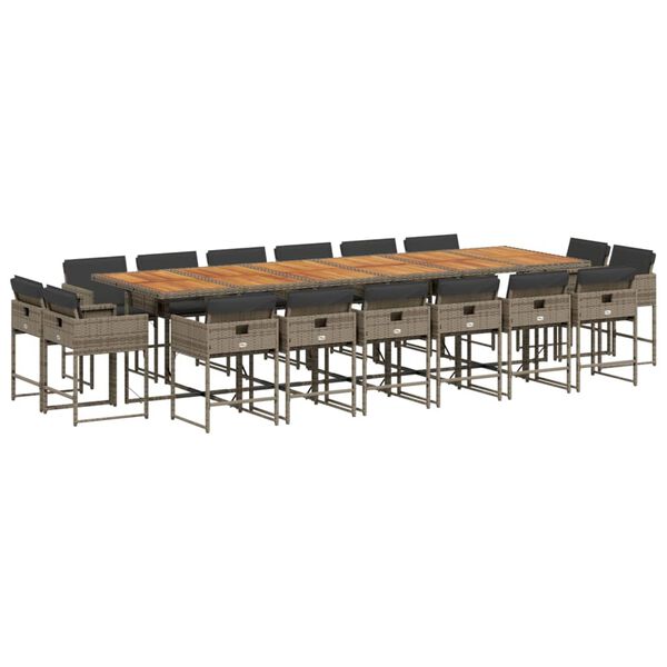 vidaXL Sodo komplektas su pagalvėlėmis, 17 dalių, pilkas, poliratanas