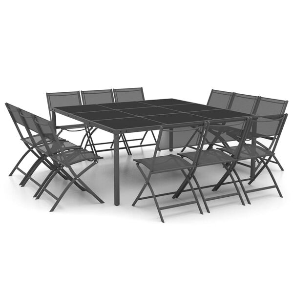 vidaXL Lauko valgomojo baldų komplektas, 13 dalių, plienas