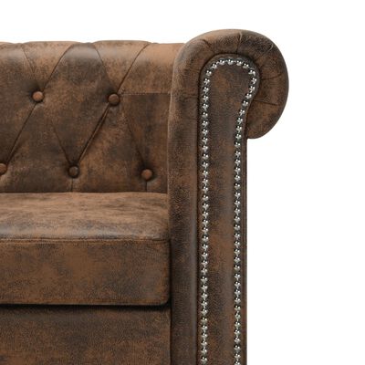 vidaXL L-formos Chesterfield sofa, dirbtinė oda, ruda