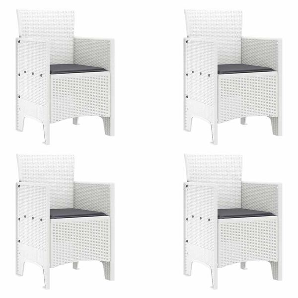 vidaXL Sodo Kėdė su pagalve 4 pcs Balta 53 x 49 x 85 cm Polipropilenas