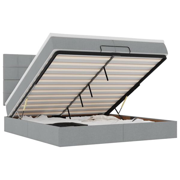 vidaXL Osmanų lovos rėmas su čiužiniais, pilkas, 200x200cm, audinys