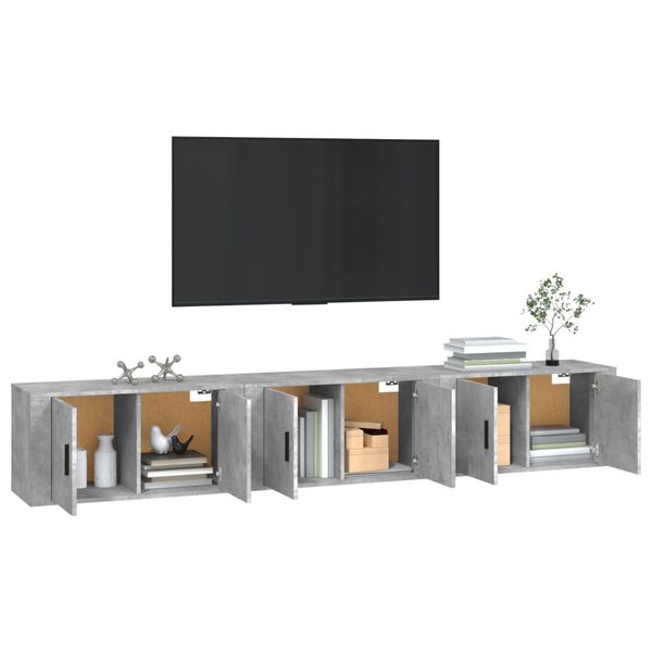 vidaXL Sieninės TV spintelės, 3vnt., betono pilkos, 80x34,5x40cm