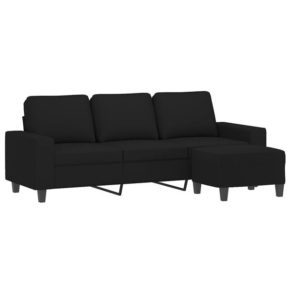 vidaXL Trivietė sofa su pakoja, juoda, 180cm, mikropluo&scaron;to audinys