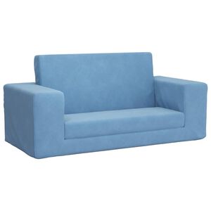 vidaXL Vaiki&scaron;ka dvivietė sofa-lova, mėlynos spalvos, mink&scaron;tas pliu&scaron;as