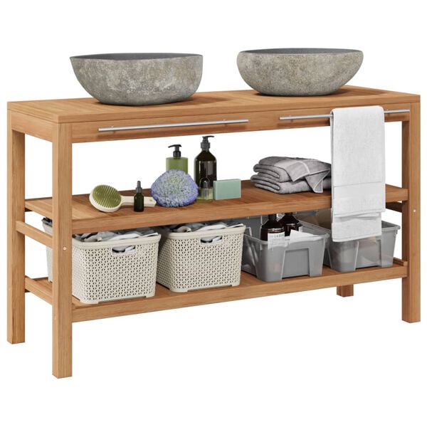 vidaXL Vonios spint. kompl., tikm. med. mas. su upės akm. praustuvėmis