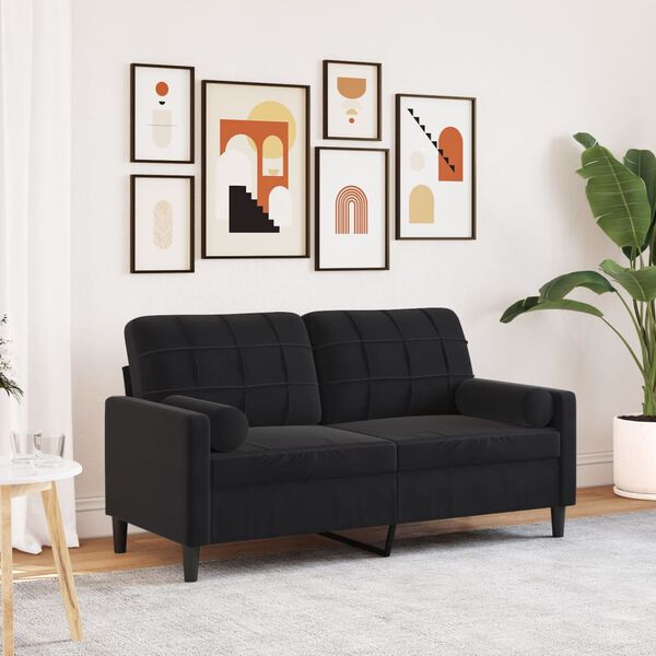 vidaXL Dvivietė sofa su pagalvėlėmis, juodos spalvos, 140cm, aksomas