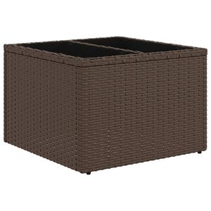 vidaXL Sodo stalas su stikliniu stalvir&scaron;iu, rudas, 55x55x37cm, poliratanas