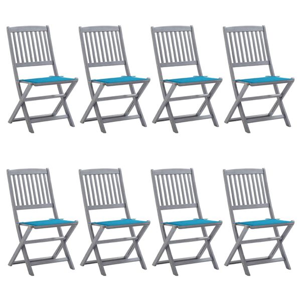 vidaXL Sulankstomos lauko kėdės su pagalvėlėmis, 8vnt., akacija