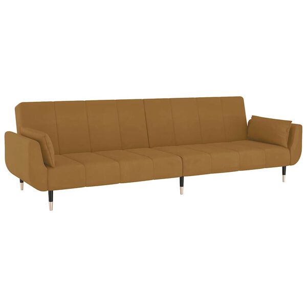 vidaXL Dvivietė sofa-lova su dvejomis pagalvėmis, ruda, aksomas