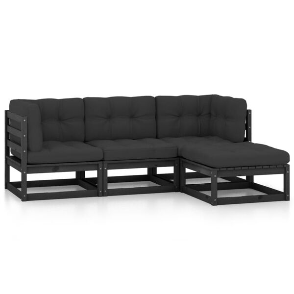 vidaXL Sodo komplektas su pagalvėlėmis, 4 dalių, pu&scaron;ies masyvas