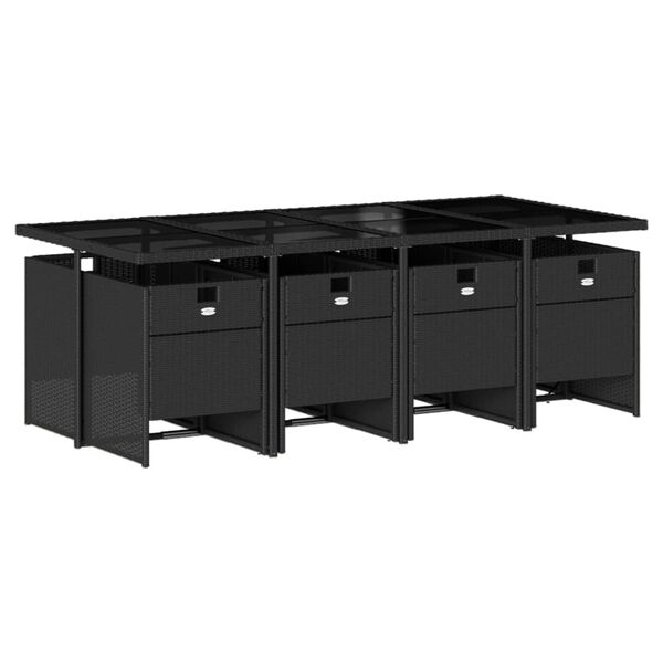 vidaXL Sodo komplektas su pagalvėlėmis, 9 dalių, juodas, poliratanas