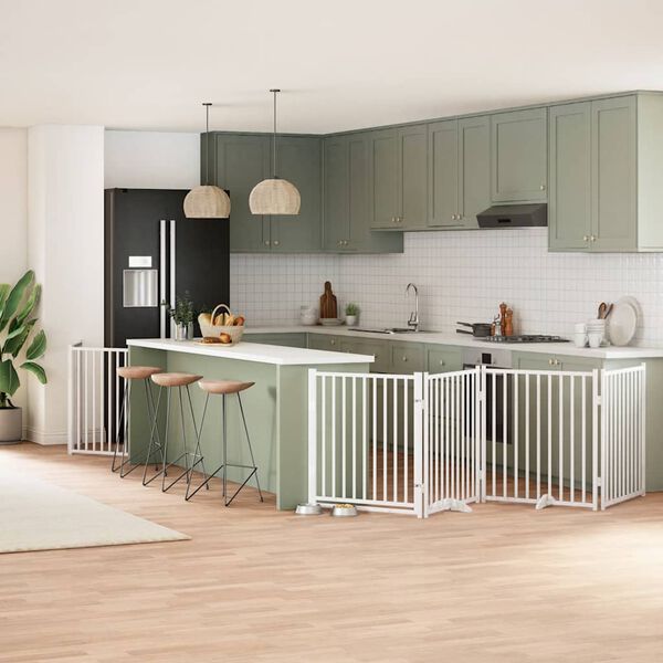 vidaXL Varteliai šunims su durimis, 6 segmentai, balti, 480cm, tuopa