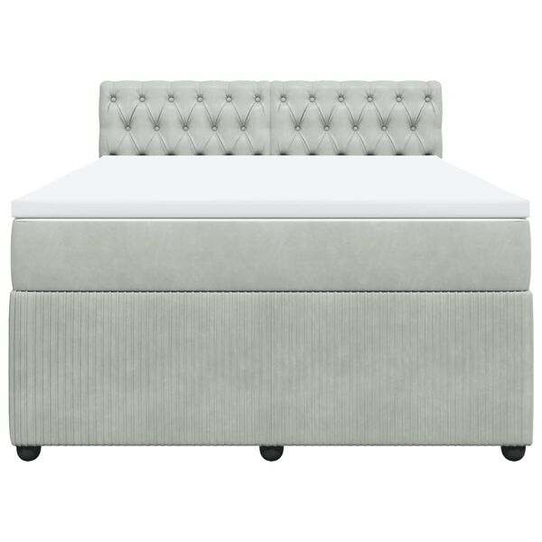 vidaXL Lova su spyruoklėmis ir čiužiniu, pilka, 140x190 cm, aksomas