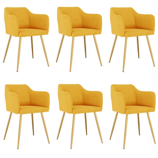 vidaXL Valgomojo kėdės, 6vnt., geltonos spalvos, aksomas