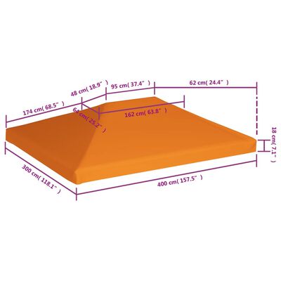 vidaXL Viršutinis pavėsinės uždangalas, oranžinis, 310 g/m², 4x3m
