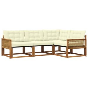 vidaXL Lauko sofos komplektas su pagalve 4 pcs Natūralus ir grietinėlė