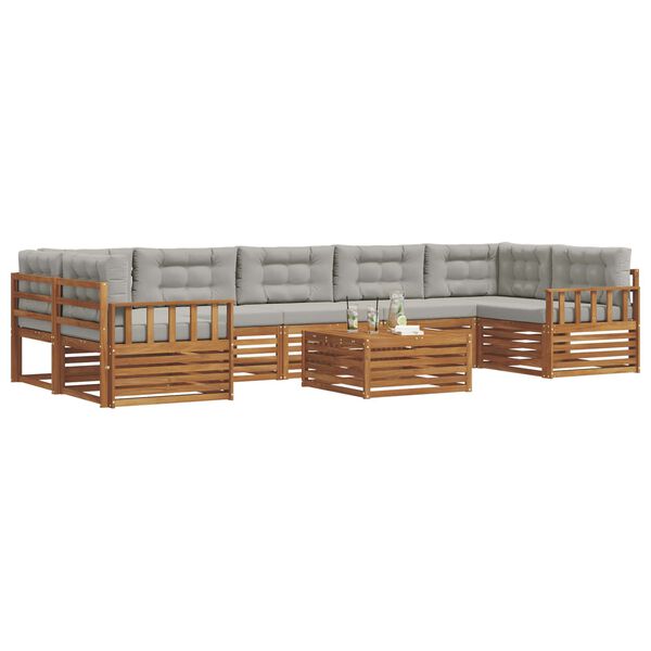 vidaXL Lauko sofos komplektas 8 pcs Natūrali ir &scaron;viesiai pilka