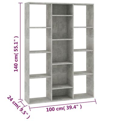 vidaXL Kambario pertvara/knygų spinta, betono pilka, 100x24x140cm, MDP