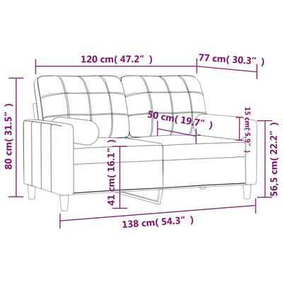 vidaXL Dvivietė sofa su pagalvėlėmis, tamsiai pilka, 120cm, audinys