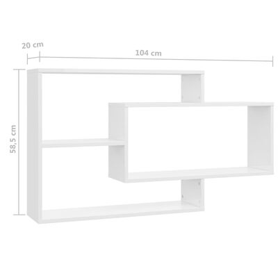 vidaXL Sieninės lentynos, baltos, 104x20x58,5cm, apdirbta mediena