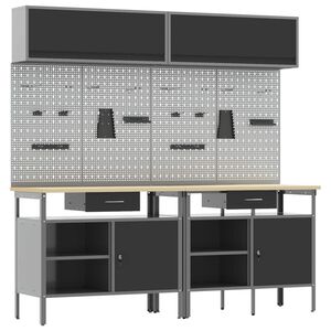 vidaXL Darbastalio komplektas su stalčių 8 pcs Juoda ir pilka