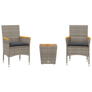 vidaXL Bistro komplektas, 3 dalių, pilkas, poliratanas ir stiklas