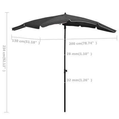 vidaXL Sodo skėtis nuo saulės su stulpu, antracito spalvos, 200x130cm