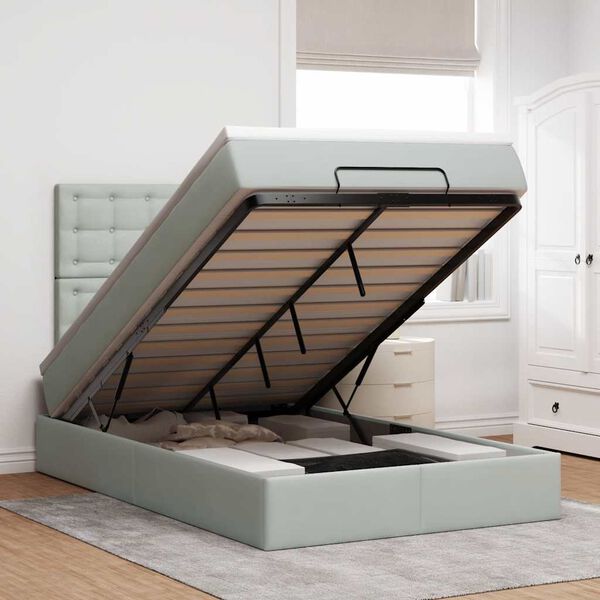 vidaXL Osmanų lovos rėmas su čiužiniais, pilkas, 120x190 cm, aksomas