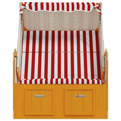 vidaXL Paplūdimio kėdė su stogeliu, raudona/balta, poliratanas/mediena