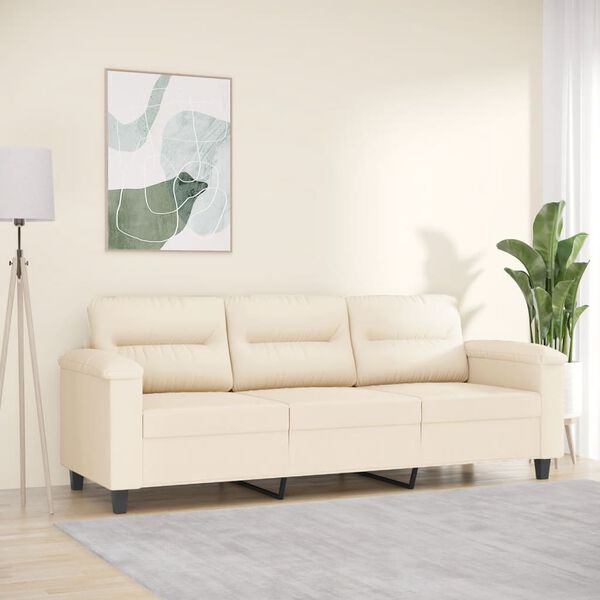 vidaXL Trivietė sofa, smėlio spalvos, 180cm, mikropluo&scaron;to audinys
