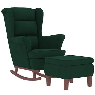 vidaXL Supama kėdė su medinėmis kojomis ir taburete, žalia, aksomas