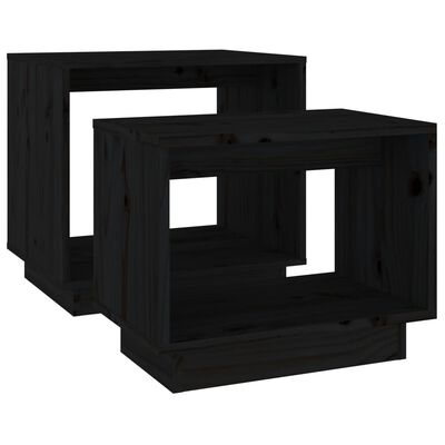 vidaXL Sudedami kavos staliukai, 2vnt., juodi, pušies medienos masyvas