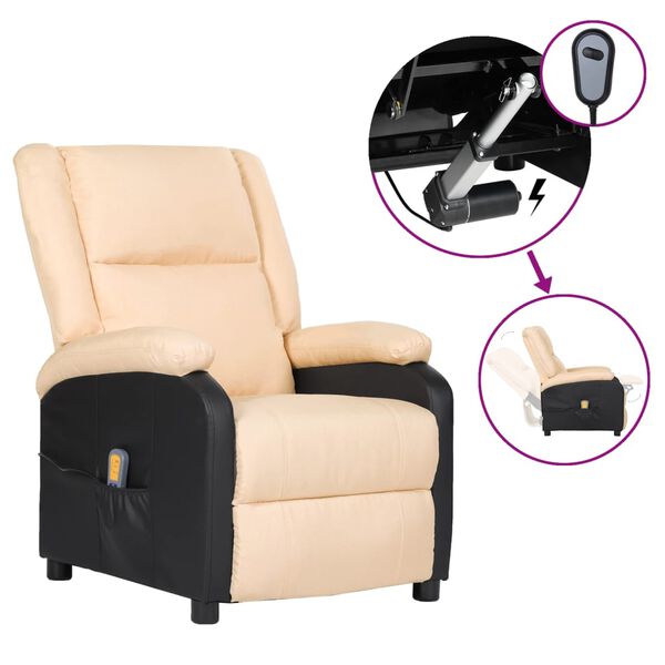 vidaXL Elektrinis atlošiamas krėslas, kreminis, dirbtinė oda/audinys