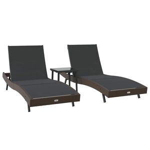 vidaXL Saulės gultas 3 pcs Ruda 197 x 70 x 82 cm poliratanas
